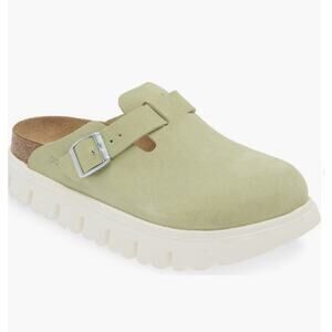 Birkenstock Papillio Boston Suede Chunky Platform Clogs Women Green Size EU 40